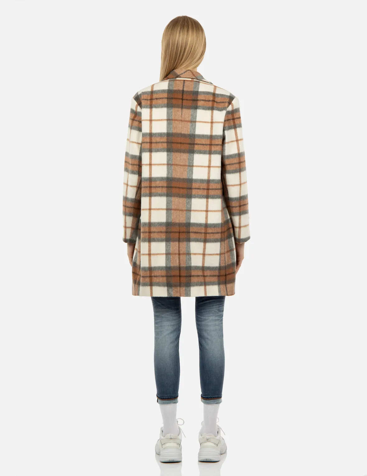 Seagull Embroidery Checked Wool-Blend Coat