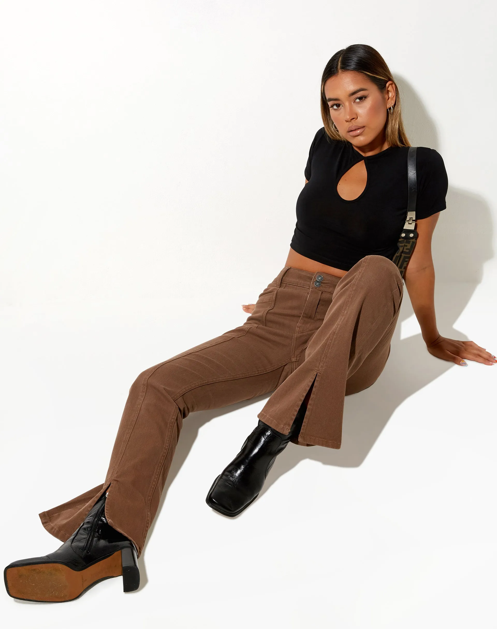 Seam Split Jeans in Rich Brown