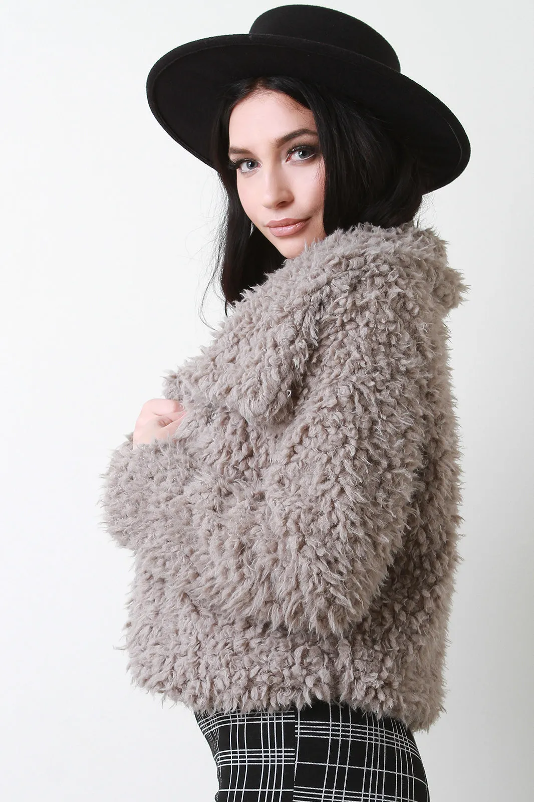 Shaggy Faux Shearling Button Up Jacket