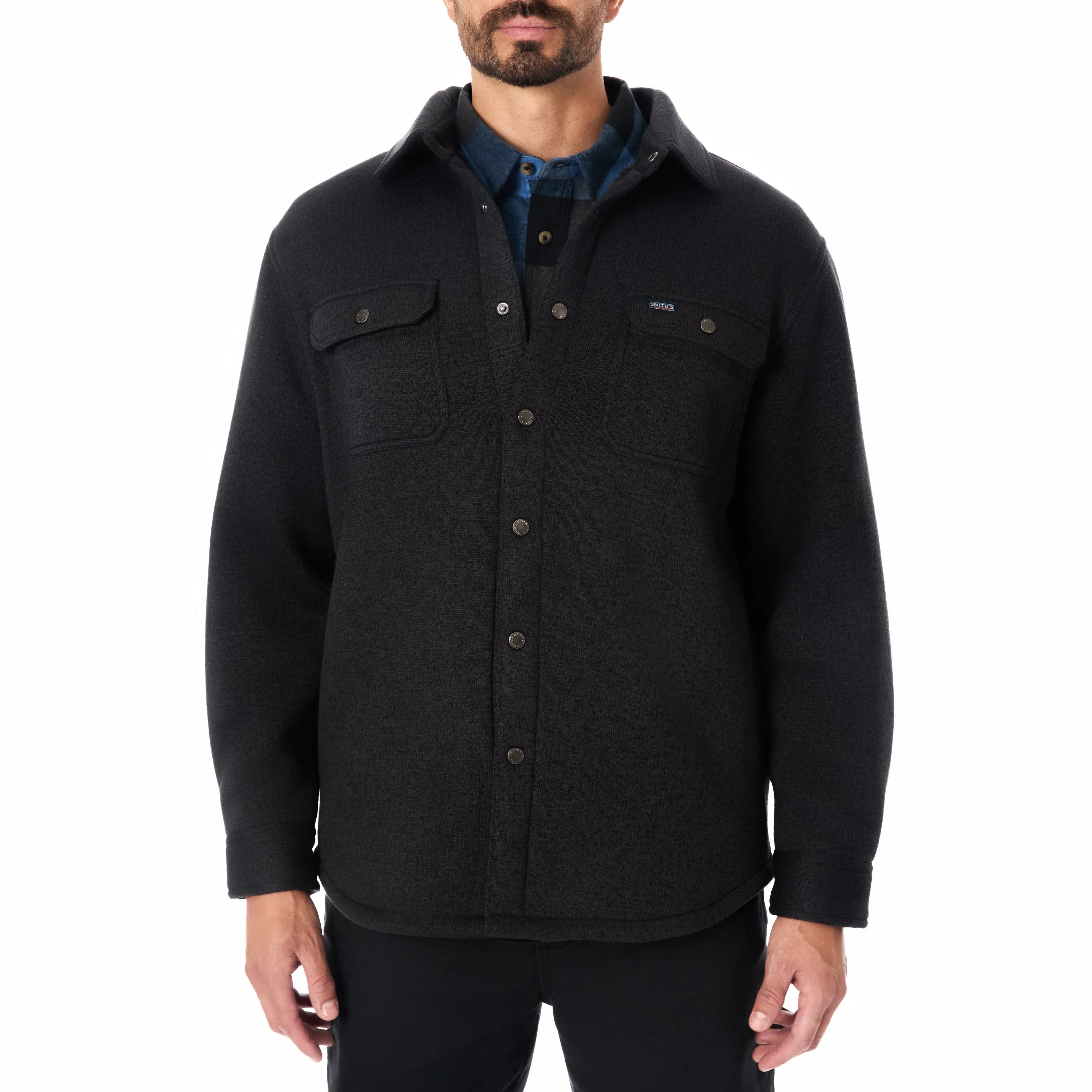 SHERPA LINED SWEATER FLEECE SNAP CLOSURE SHIRT JACKET