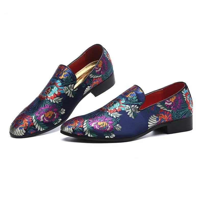 SilkLuxe Exotic Floral Print Slip-On Dress Shoes