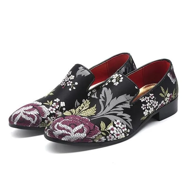 SilkLuxe Exotic Floral Print Slip-On Dress Shoes