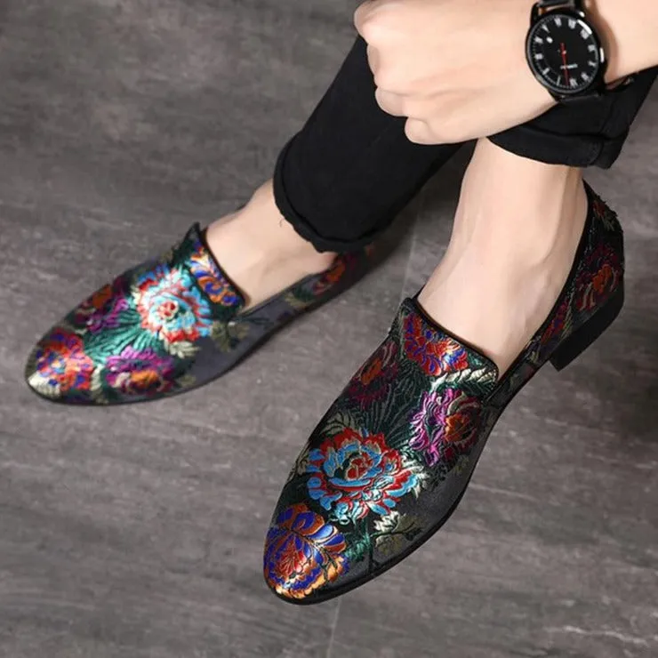 SilkLuxe Exotic Floral Print Slip-On Dress Shoes