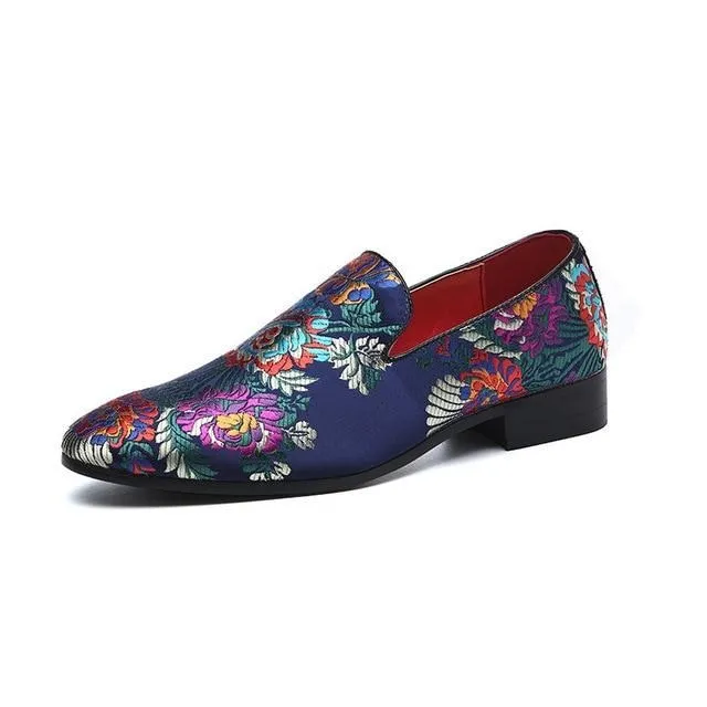 SilkLuxe Exotic Floral Print Slip-On Dress Shoes