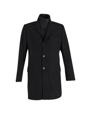 Single-Breasted Layer Effect Wool Coat with Pockets