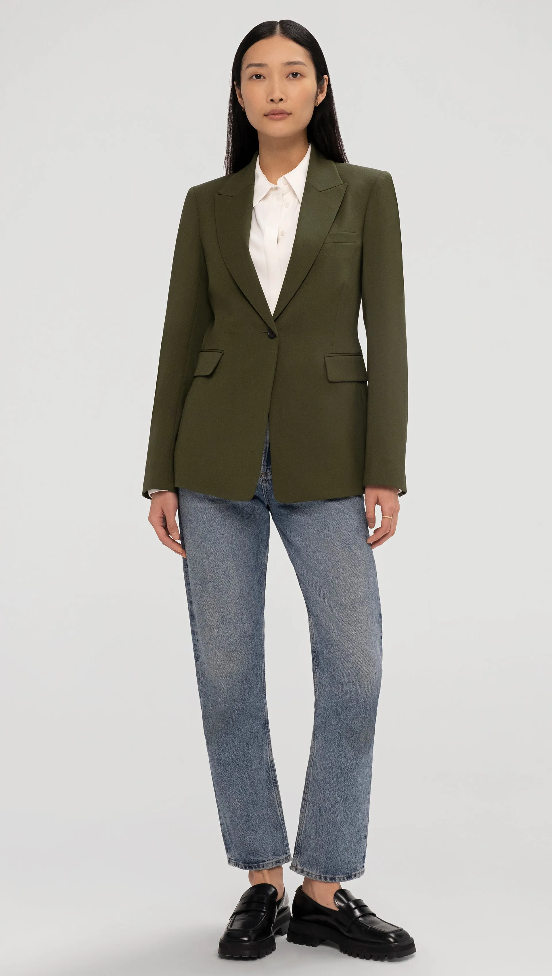 Single Button Blazer in Seasonless Wool | Olive