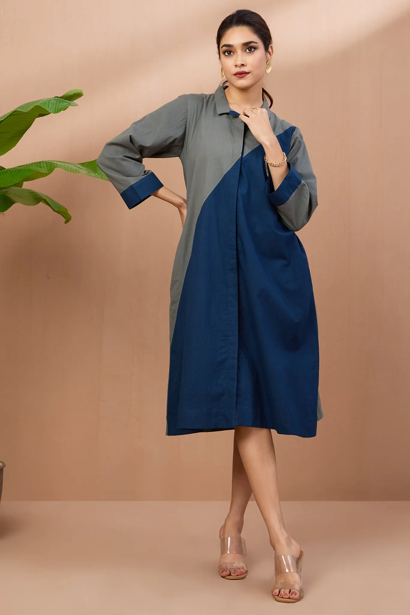 Slate Indigo Cotton Cross Shirt Dress