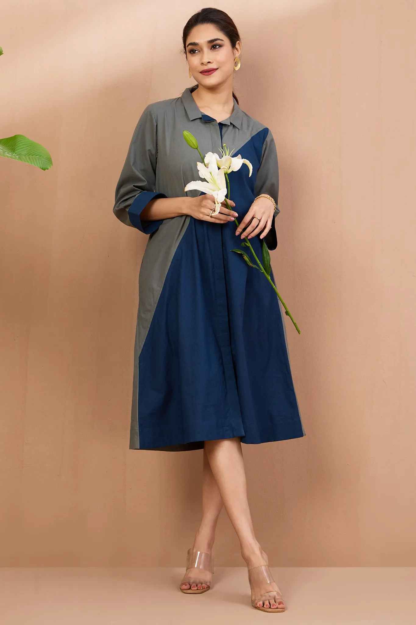 Slate Indigo Cotton Cross Shirt Dress