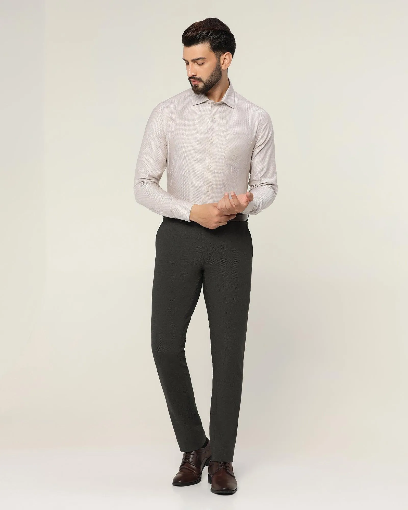 Slim Fit B-91 Formal Olive Textured Trouser - Reader