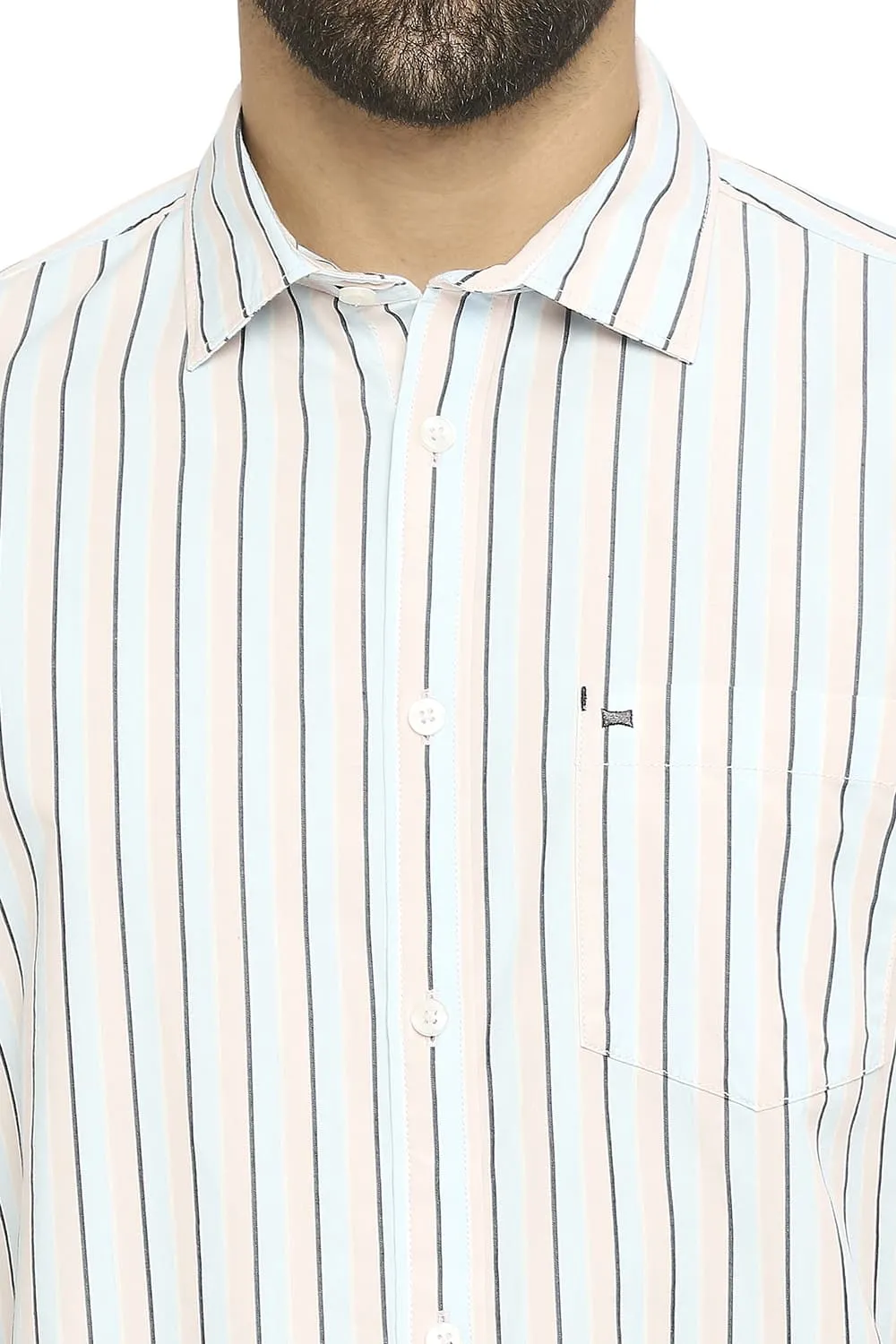 Slim Fit Cotton Polyester Stripe Halfsleeves Shirt