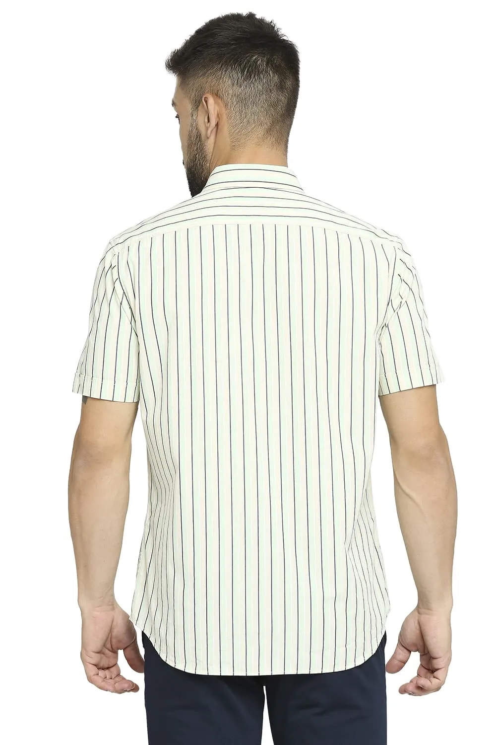 Slim Fit Cotton Polyester Stripe Halfsleeves Shirt