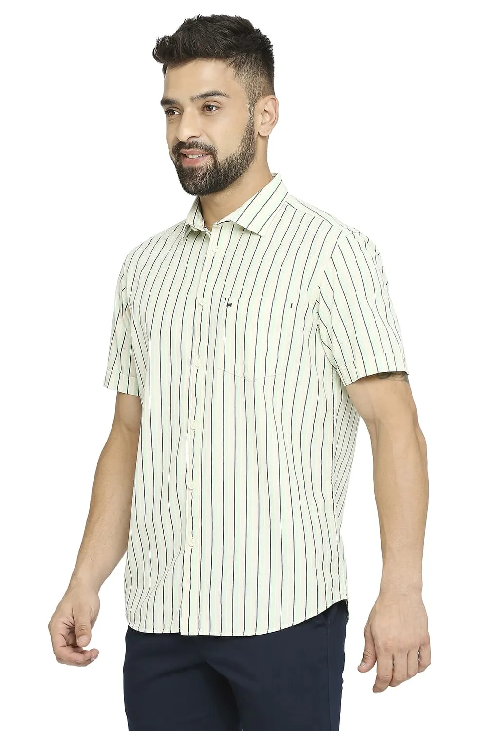 Slim Fit Cotton Polyester Stripe Halfsleeves Shirt