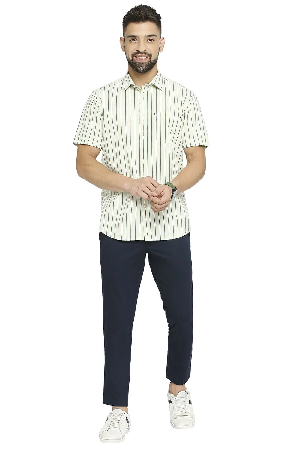 Slim Fit Cotton Polyester Stripe Halfsleeves Shirt