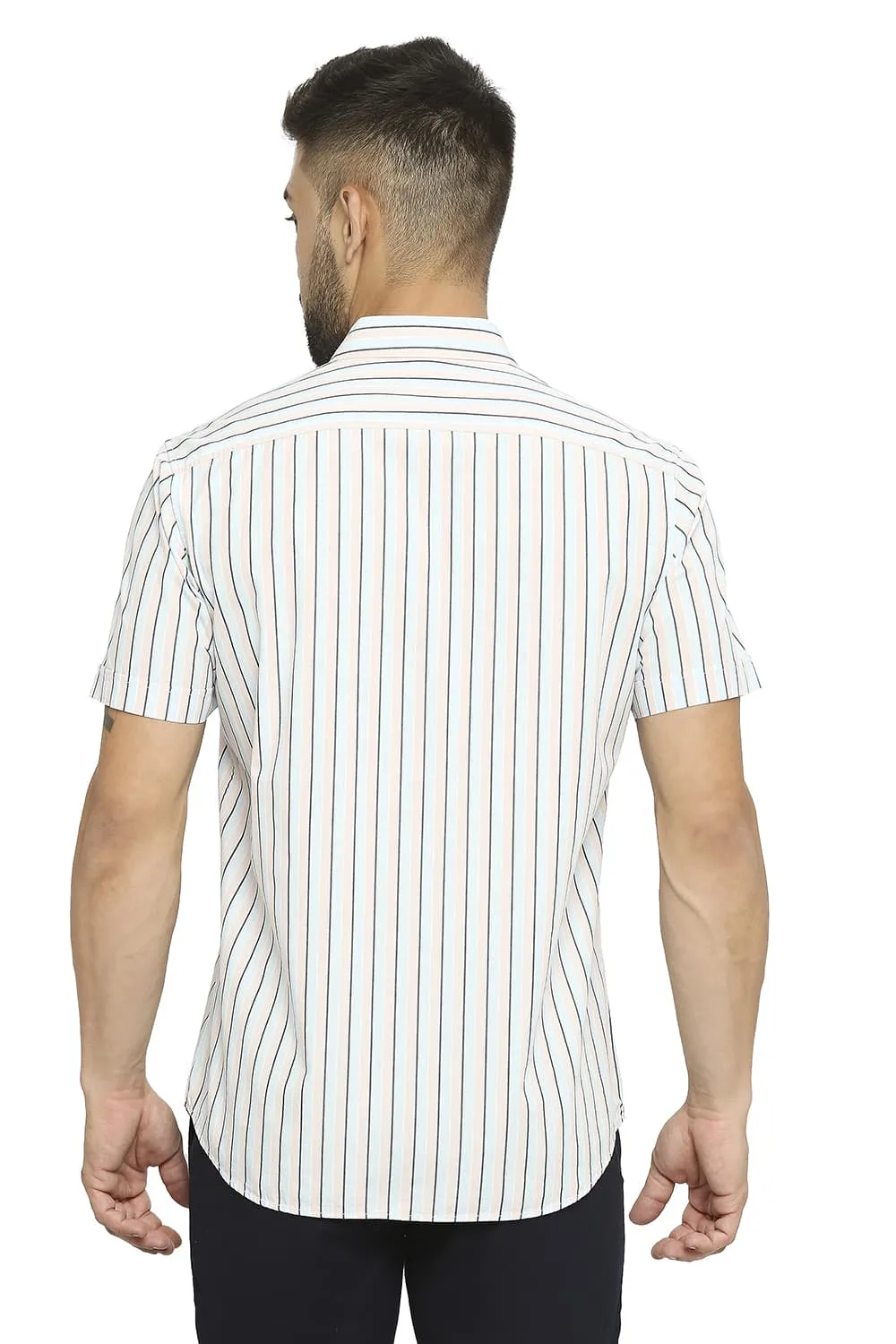 Slim Fit Cotton Polyester Stripe Halfsleeves Shirt