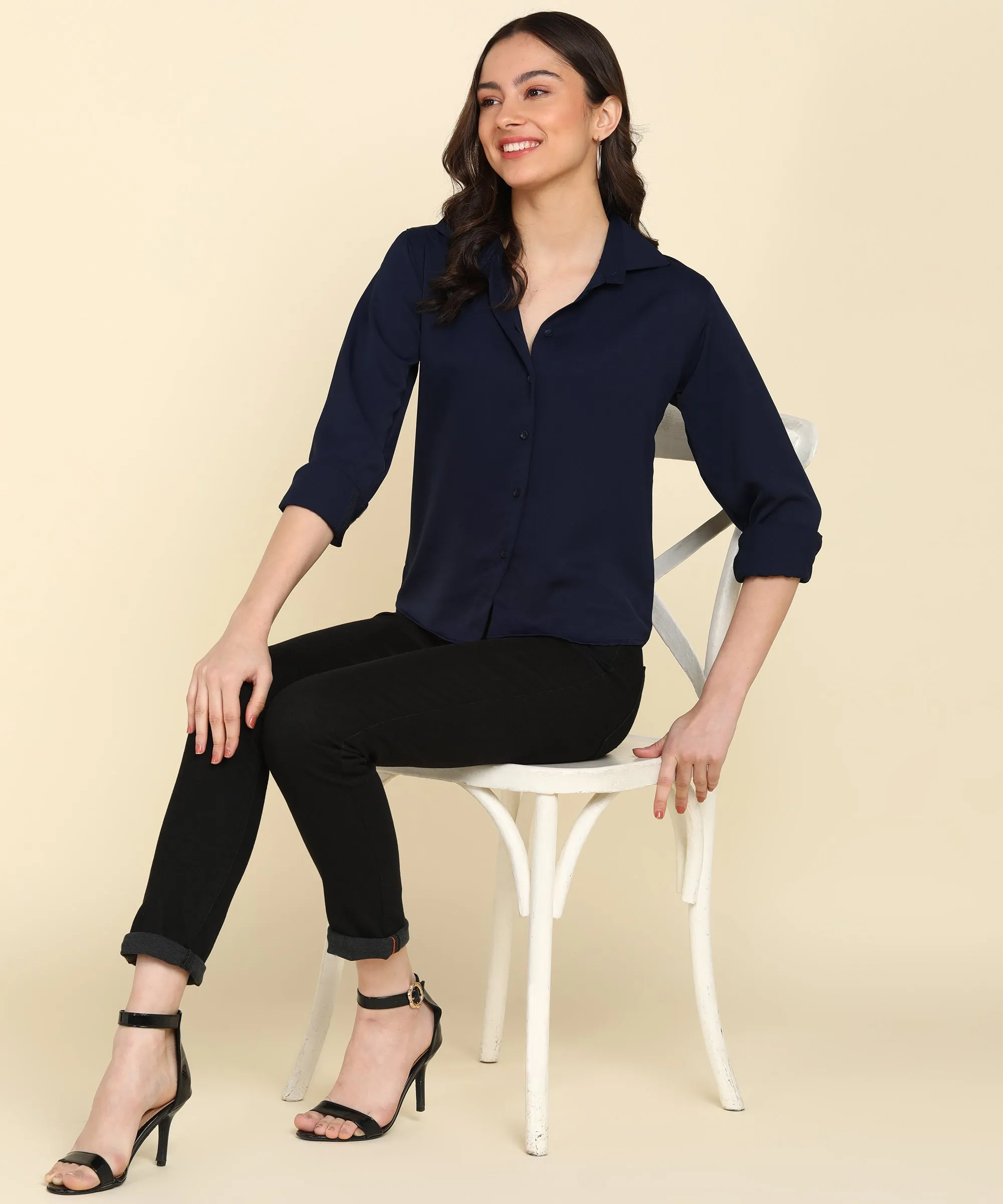 Solid Ladies Formal Satin Shirt for Officewear