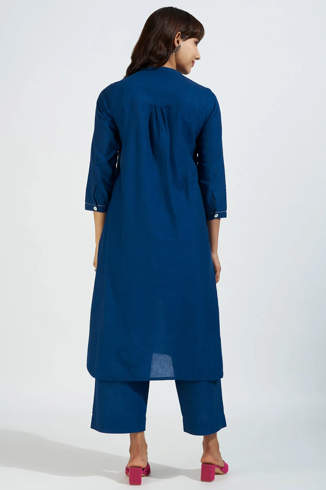 stand collar kurta with round hem - nautical nightfall & indigo hue