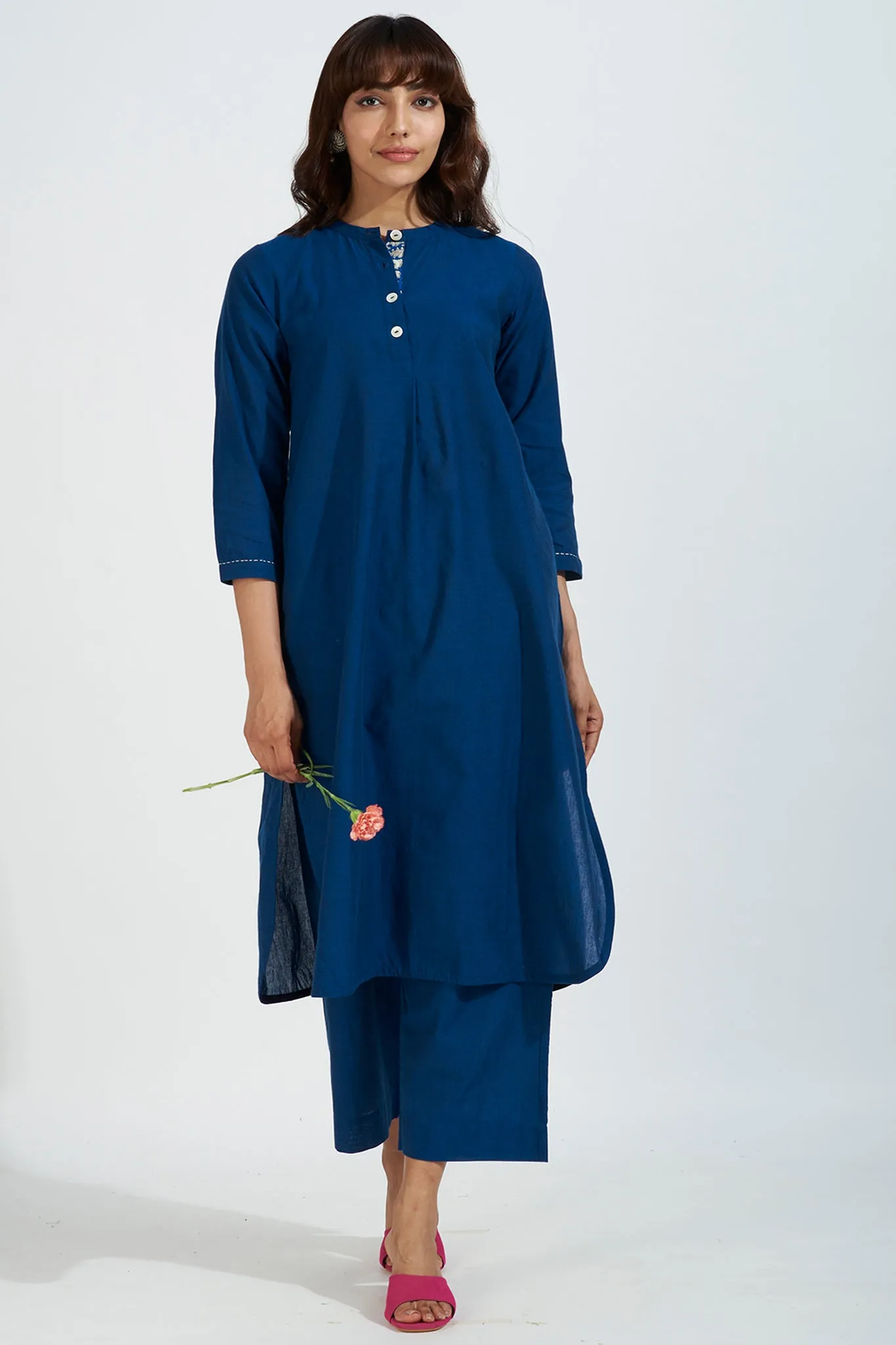 stand collar kurta with round hem - nautical nightfall & indigo hue