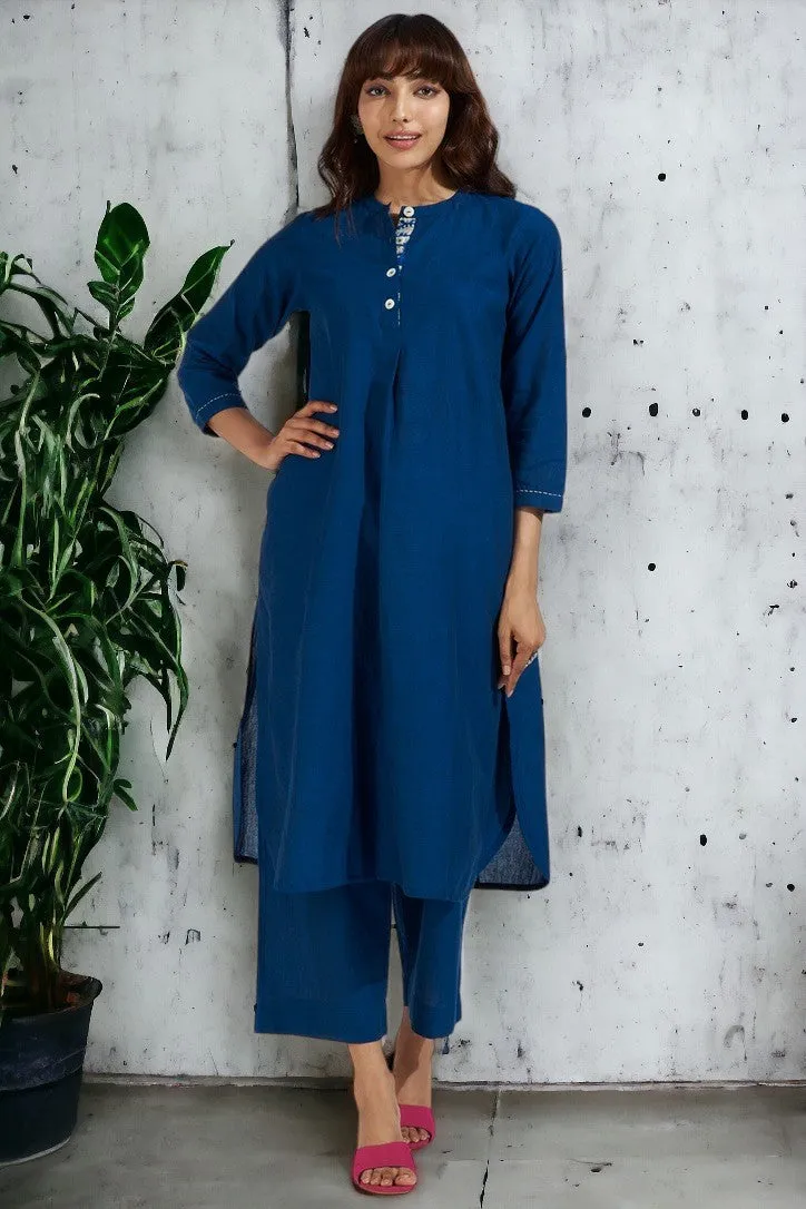 stand collar kurta with round hem - nautical nightfall & indigo hue