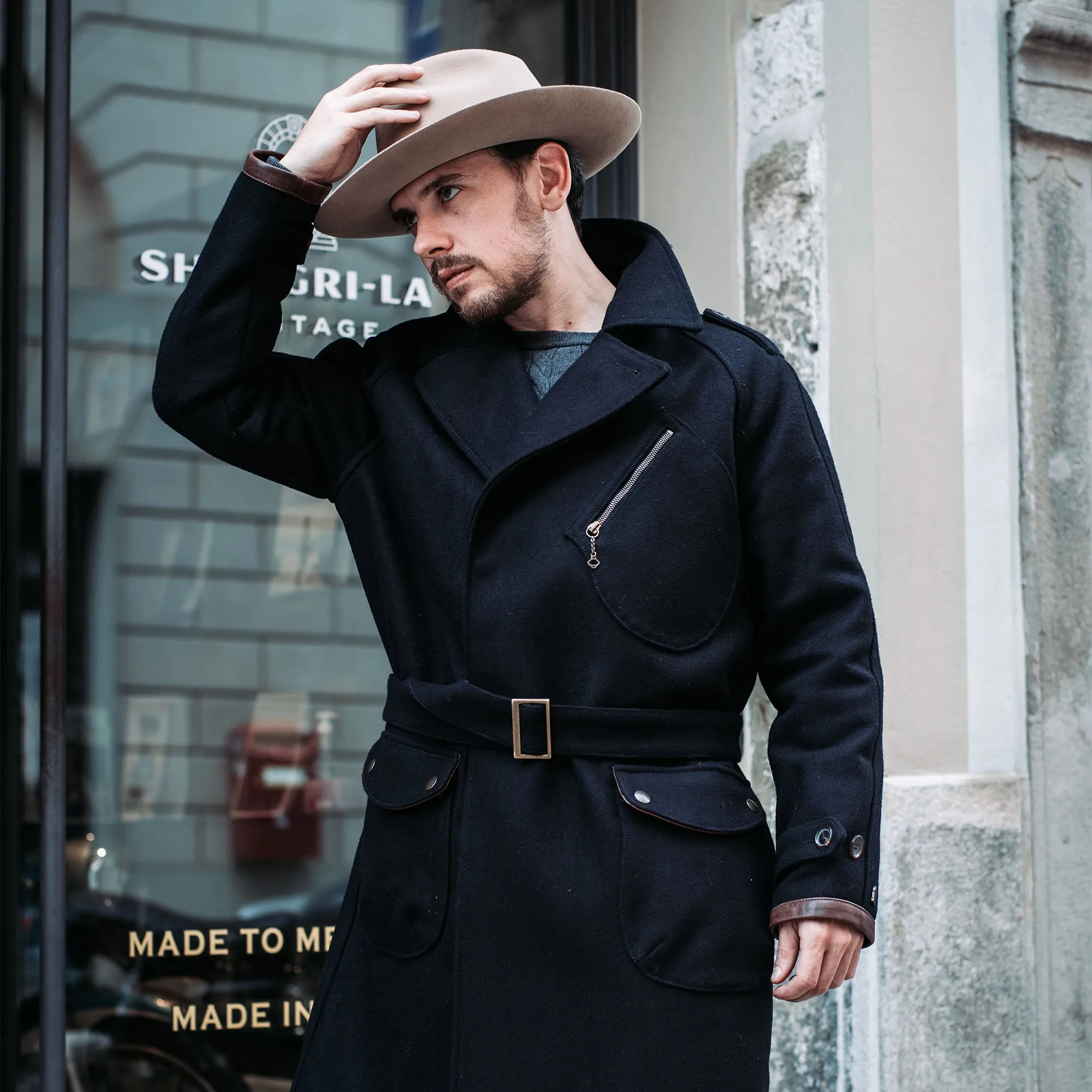 Stelvio Navy Blue Melton Wool Dispatch Rider Coat - Shangri-La Heritage