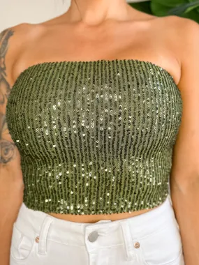 Strapless Sequin Top - Olive