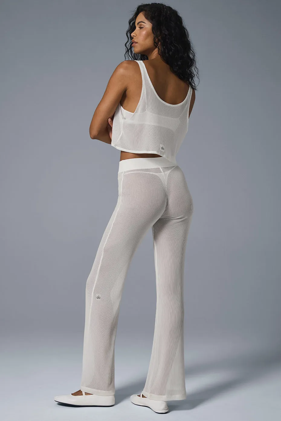 Striped Mesh Tropical Nights Flare Pant - Ivory