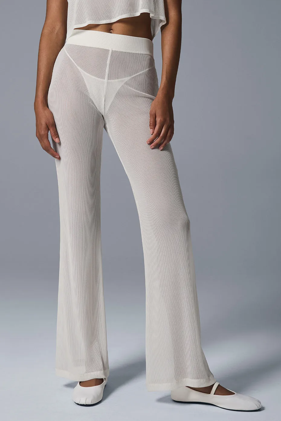 Striped Mesh Tropical Nights Flare Pant - Ivory