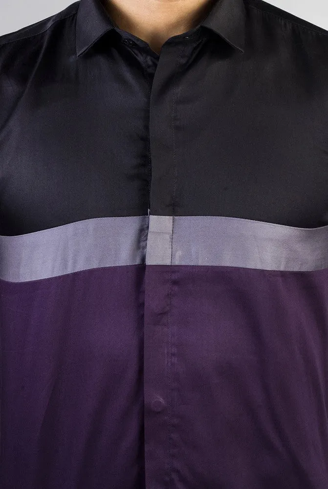 Striped Shirt Men - Men Purple & Black-Block Cotton Casual Shirt