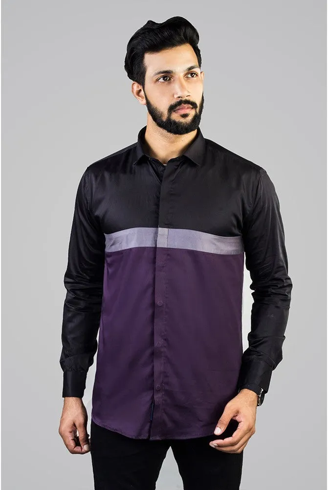 Striped Shirt Men - Men Purple & Black-Block Cotton Casual Shirt