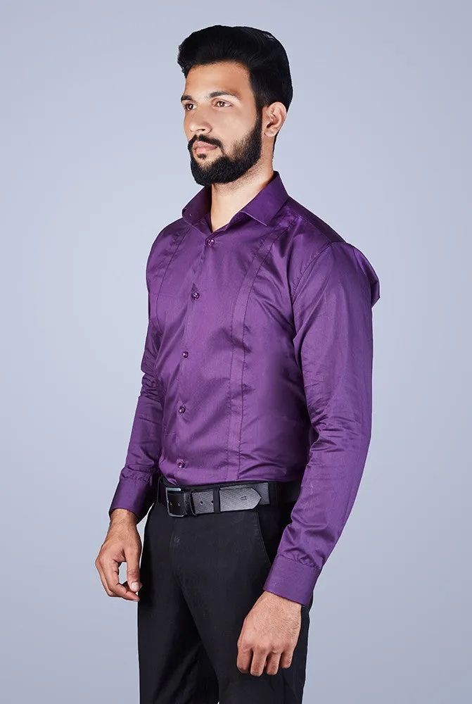 Striped Shirt Men - Men Purple Pinstripe Self Design Cotton Shirt