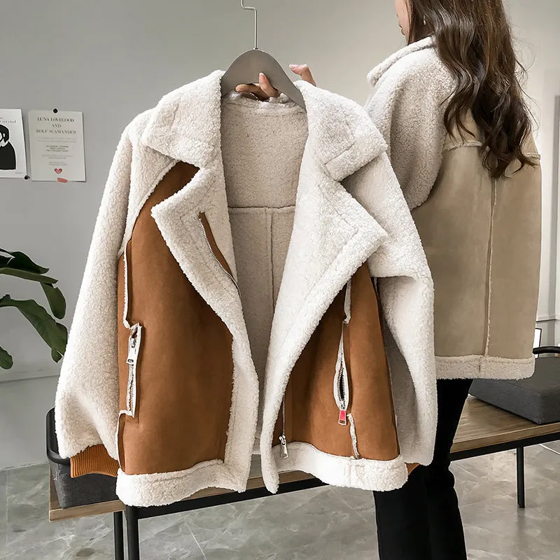 Suede Jacket Women Short Lamb Velvet Jacket