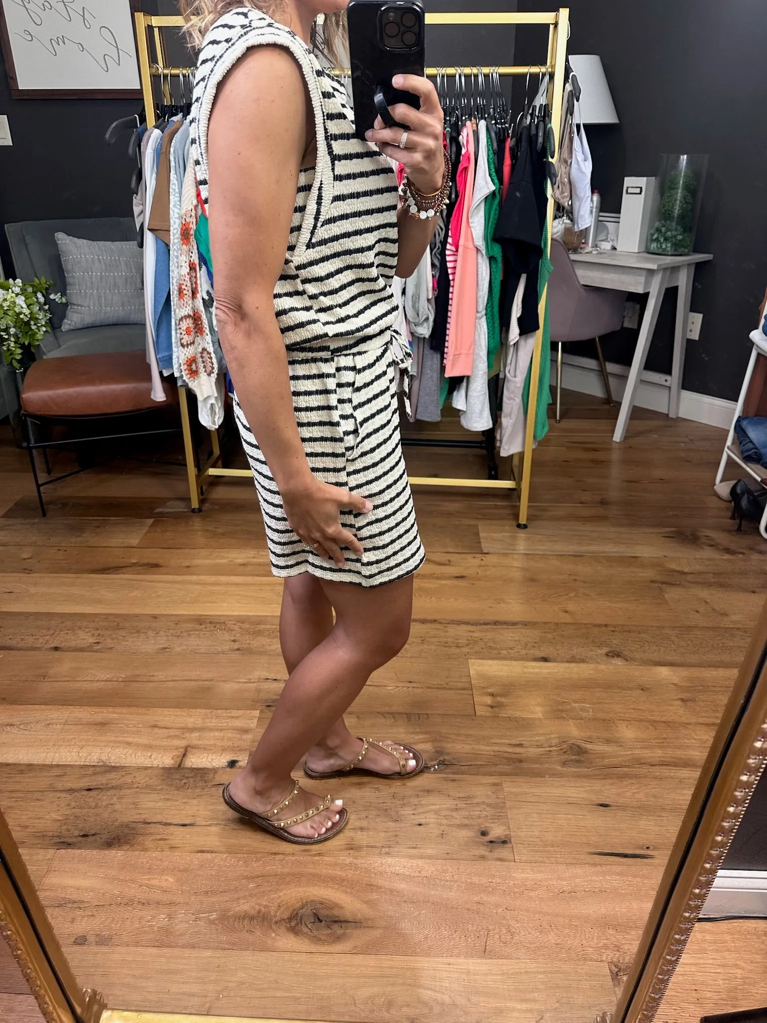 Sunny Days Striped Textured Romper - Ivory/Black