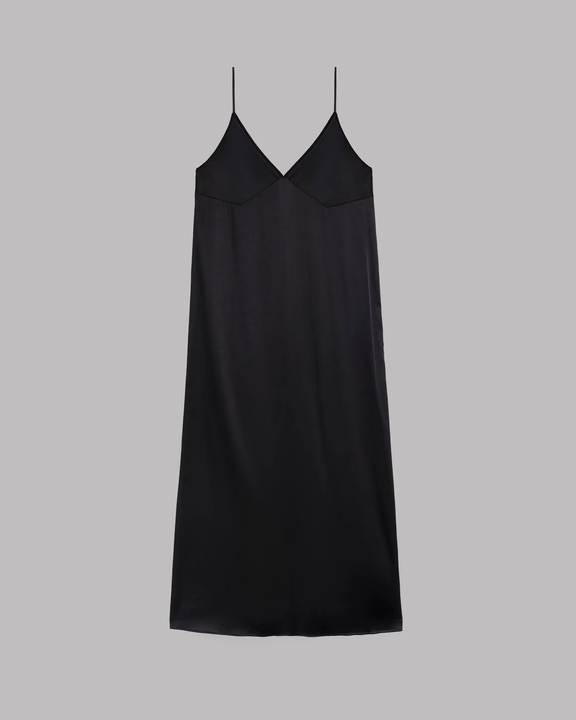 The Black Long Silk Slip Dress