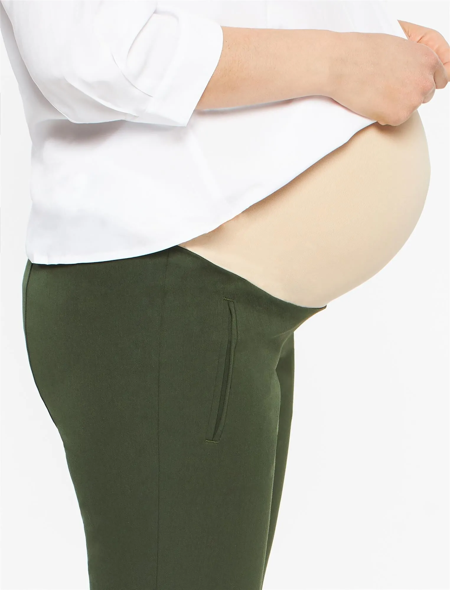 The Curie Secret Fit Belly Twill Slim Ankle Maternity Pant in Olive