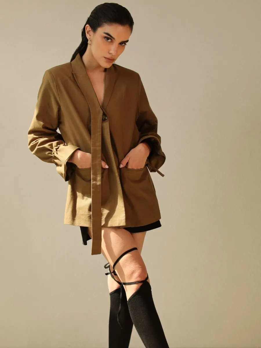 THEA | OVERSIZED TAILORED BLAZER IN OLIVE | 100% ORGANIC COTTON