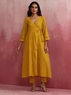 trueBrowns Mustard Cotton Dobby Kurta Set