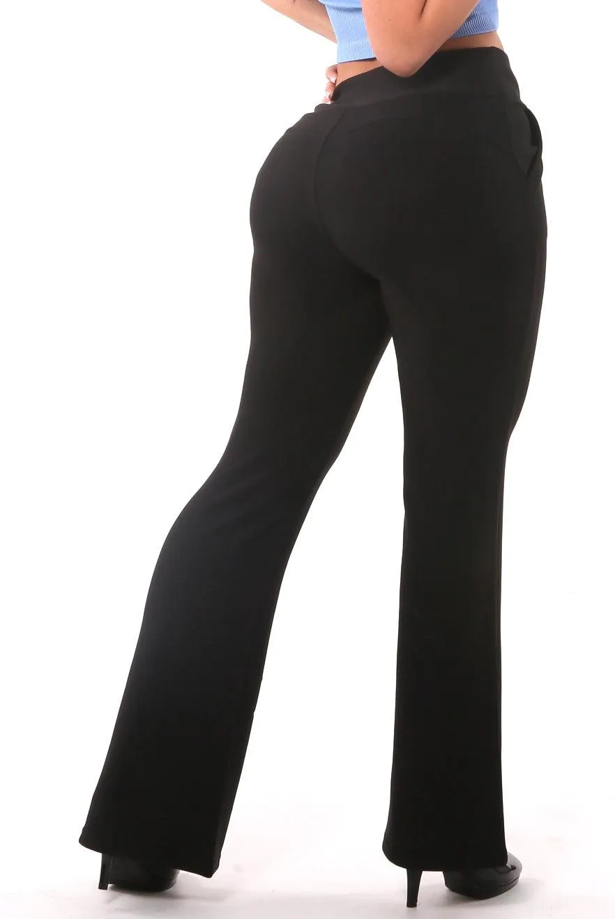 Tummy Control Butt Sculpting Flare Pants With Pockets - Black