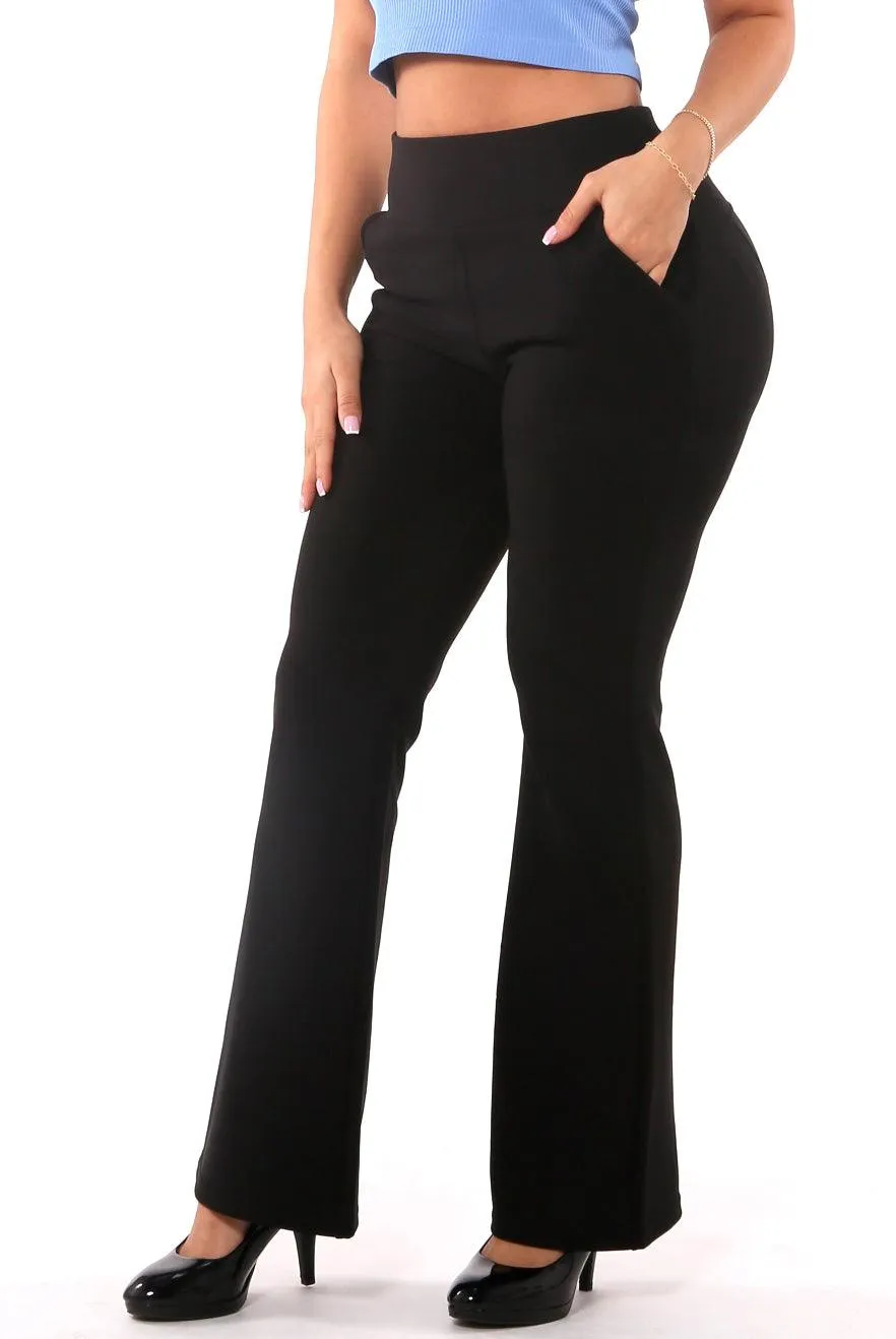 Tummy Control Butt Sculpting Flare Pants With Pockets - Black