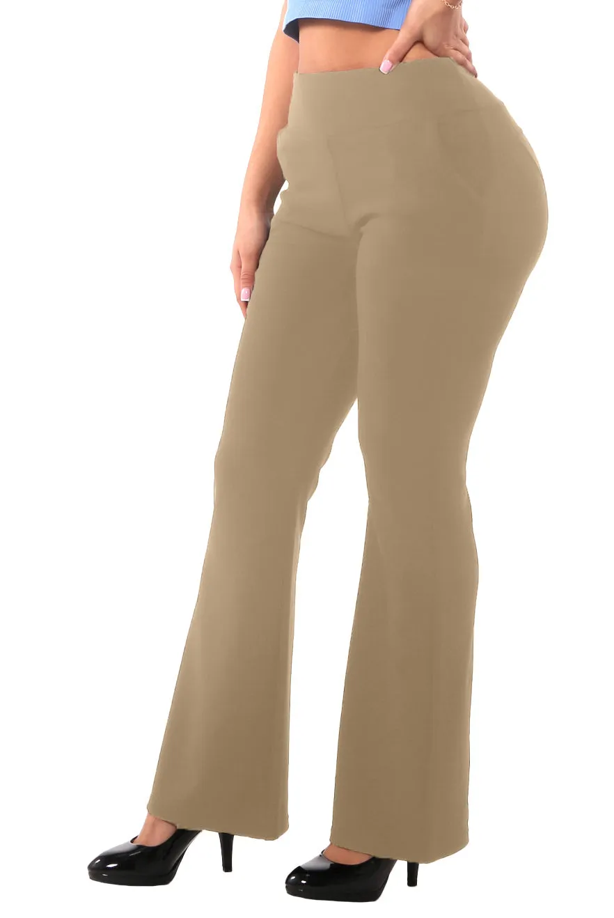 Tummy Control Butt Sculpting Flare Pants With Pockets - Portobello