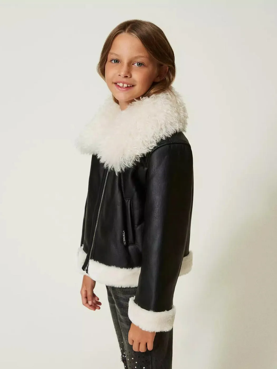 TWINSET Girl's Jacket with faux fur-232GJ2083 black