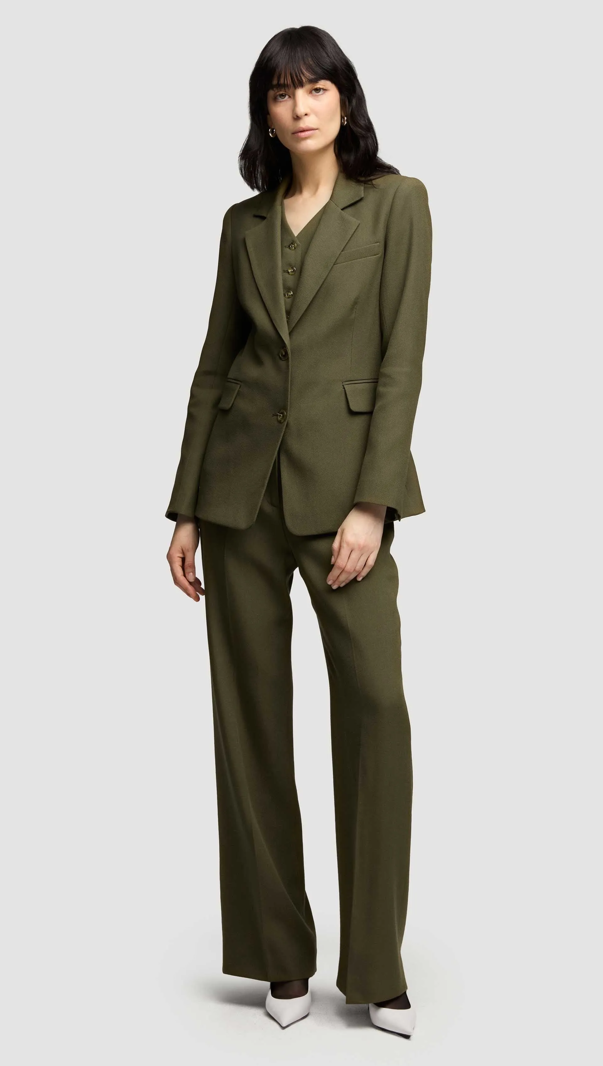 Two-Button Blazer in Viscose Wool Twill | Olive