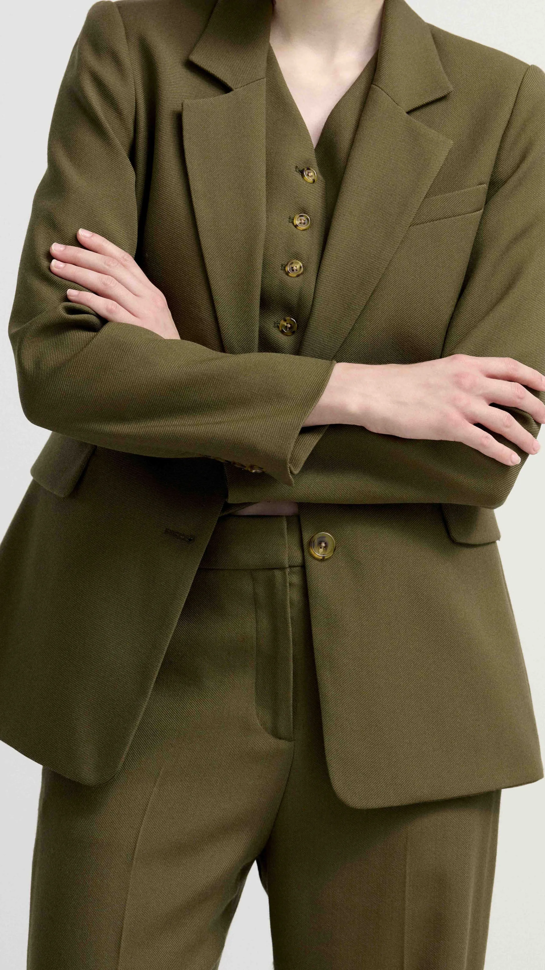 Two-Button Blazer in Viscose Wool Twill | Olive