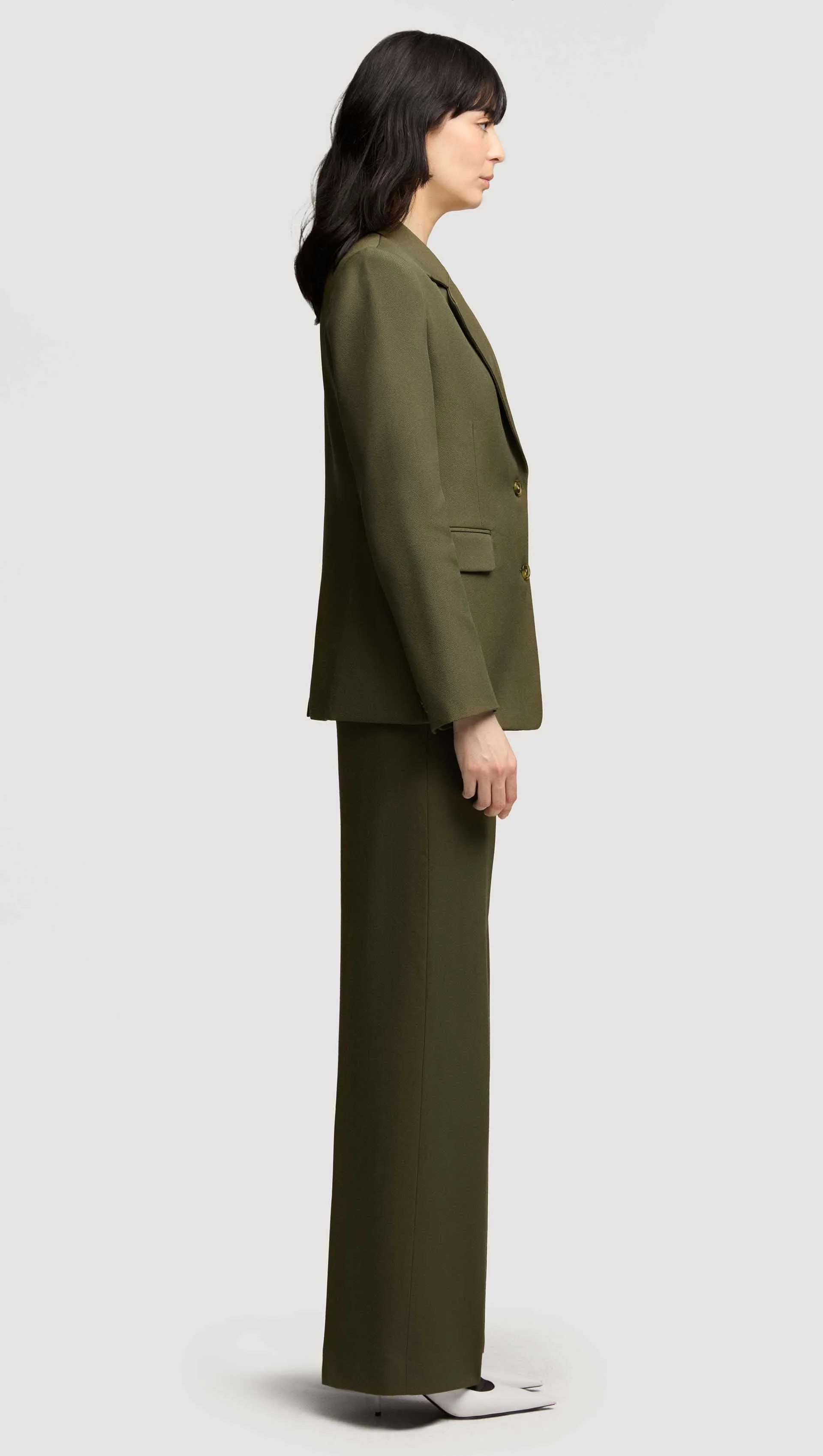 Two-Button Blazer in Viscose Wool Twill | Olive