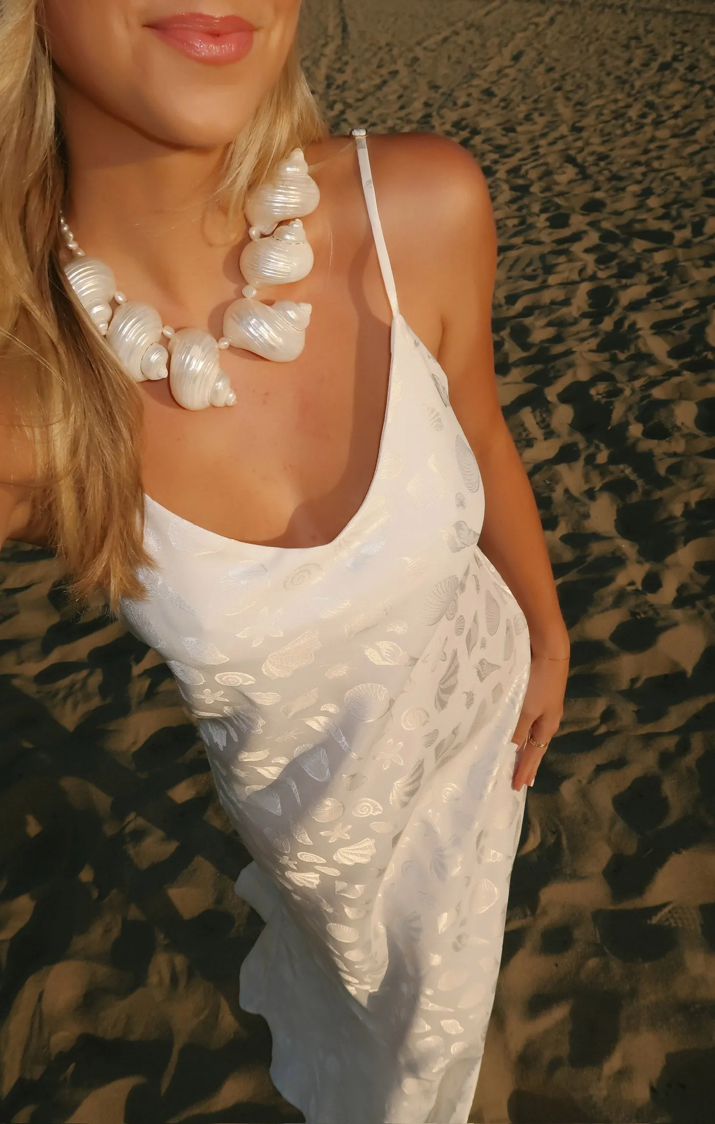 Uptown Slip Dress ~ White Shell Satin