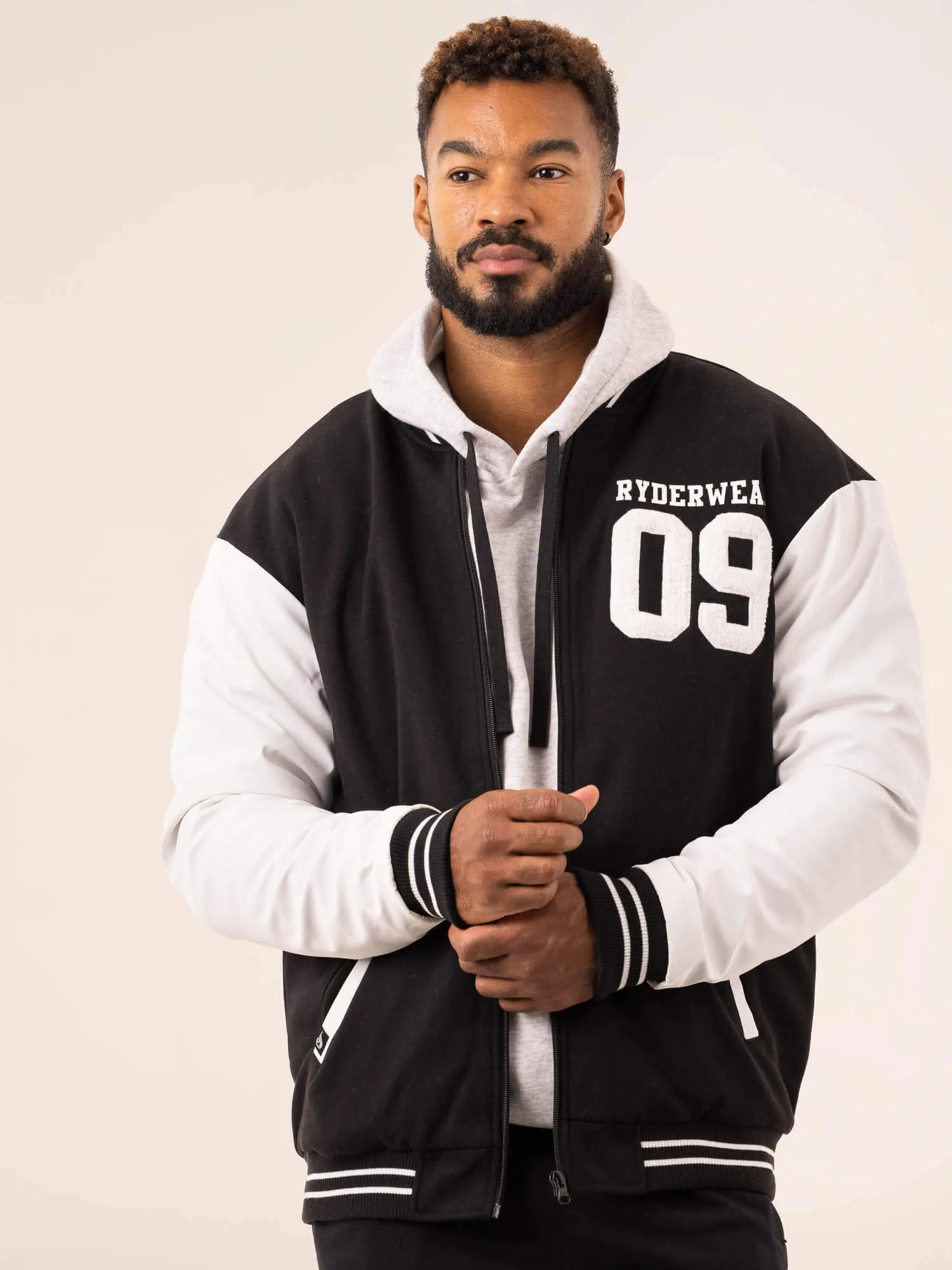 Varsity Bomber Jacket - Black/Vanilla