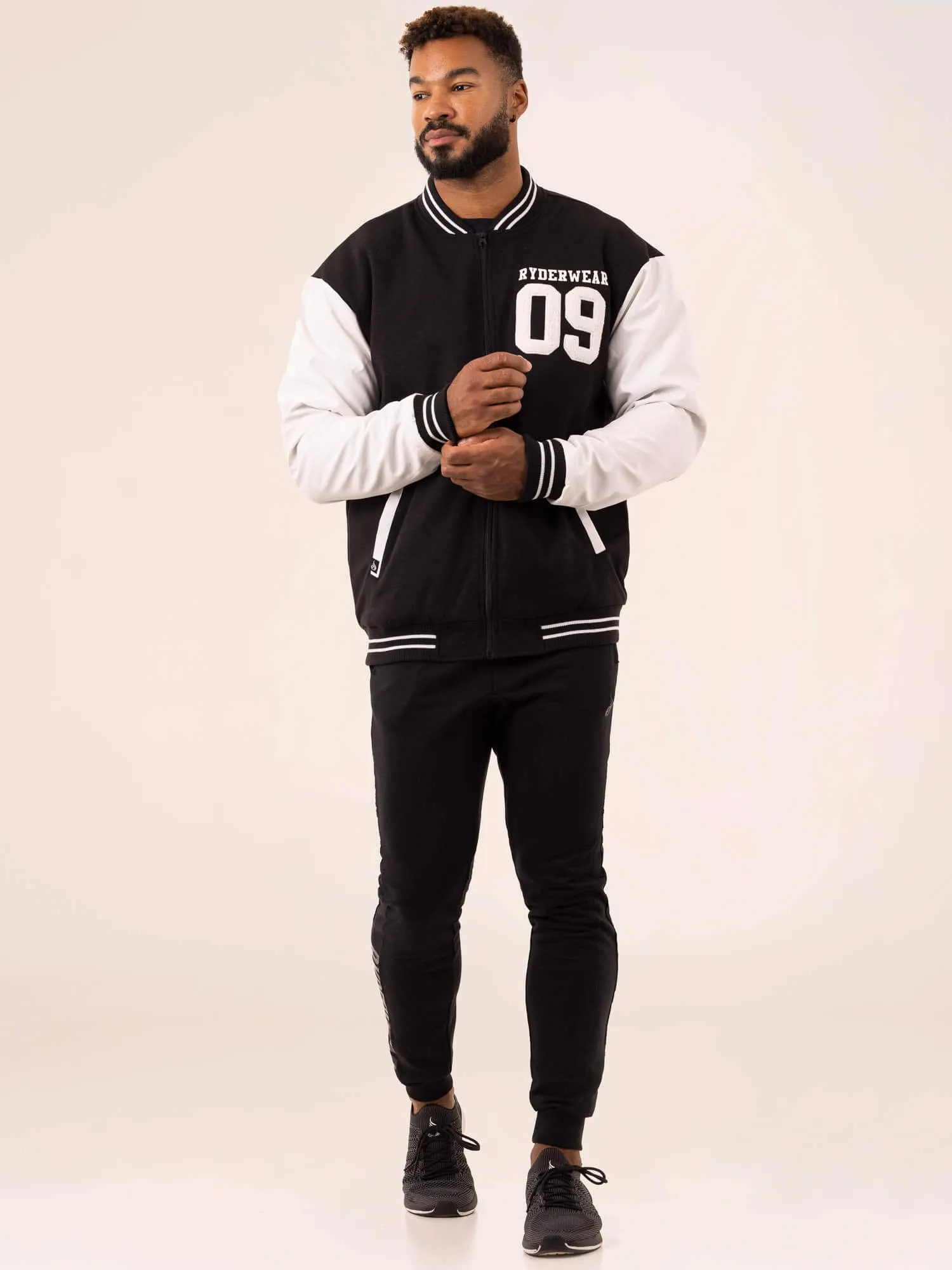 Varsity Bomber Jacket - Black/Vanilla