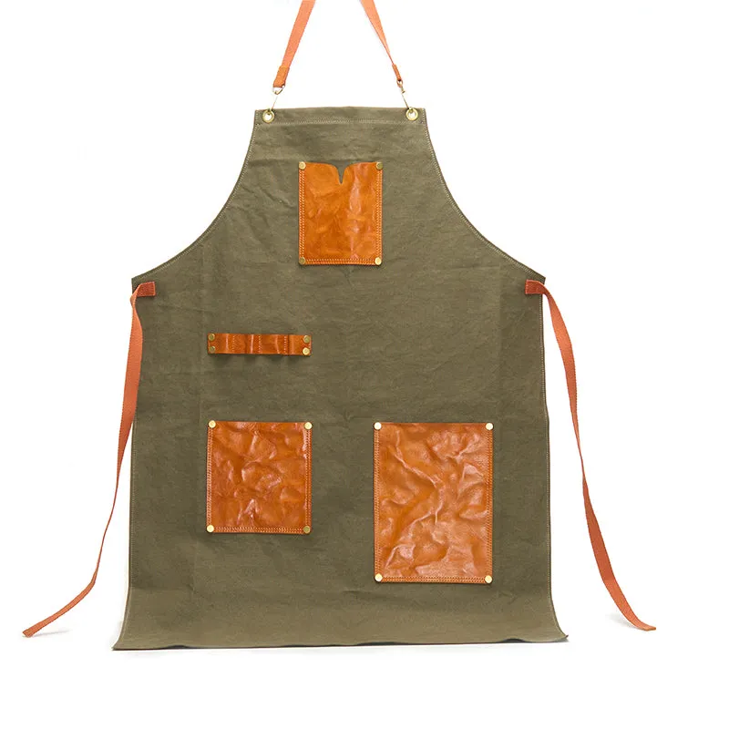 Vegetable-Tanned Leather-paneled Cotton-canvas Apron