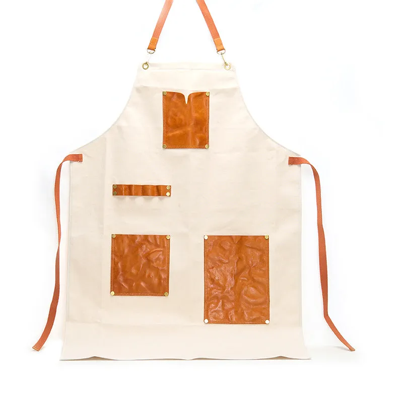 Vegetable-Tanned Leather-paneled Cotton-canvas Apron