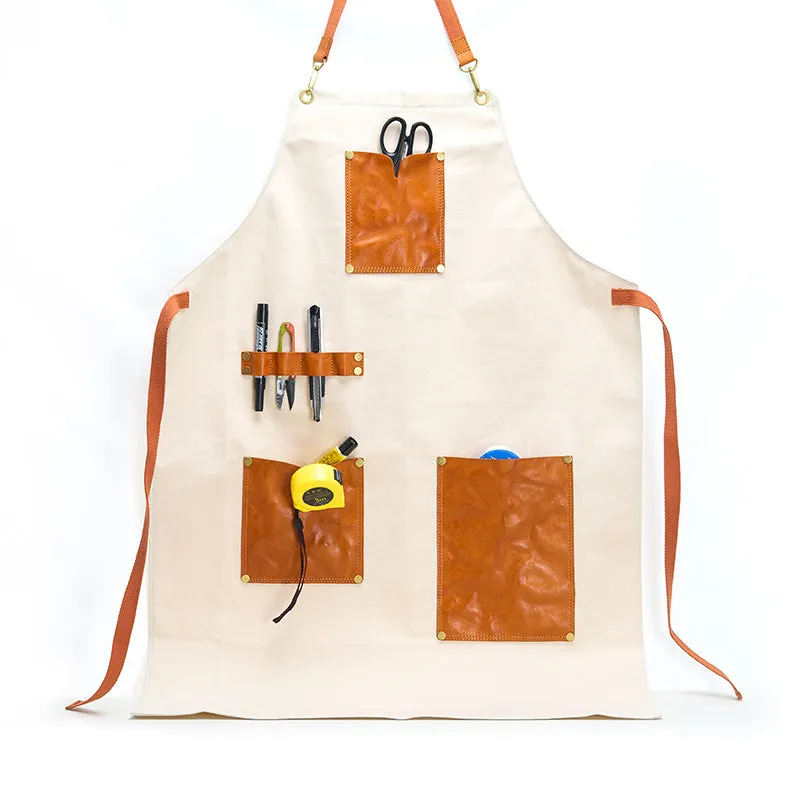 Vegetable-Tanned Leather-paneled Cotton-canvas Apron