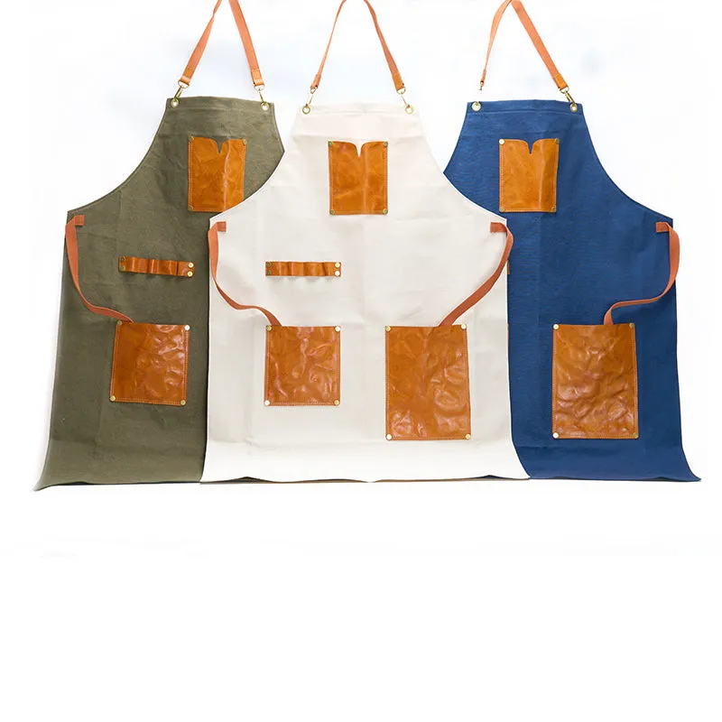 Vegetable-Tanned Leather-paneled Cotton-canvas Apron