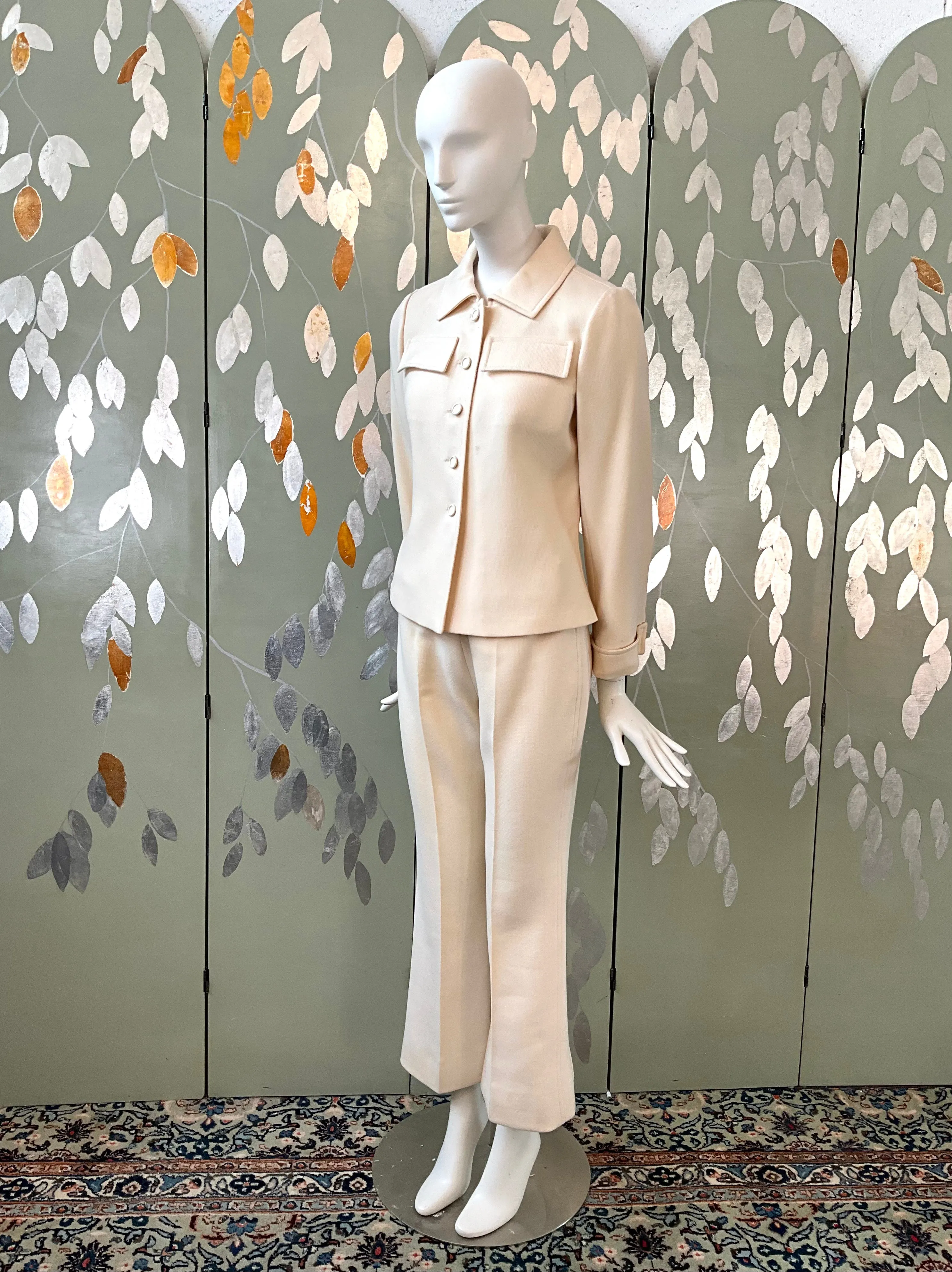 Vintage 1960s Courreges Mod Cream Pant Suit, Small